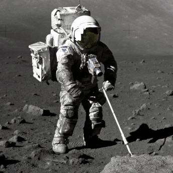 Apollo 17 astronaut Harrison Schmitt collects samples of lunar soil from the moon in 1972. 