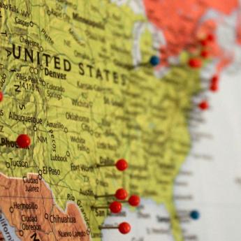 Map of the United States with push pins