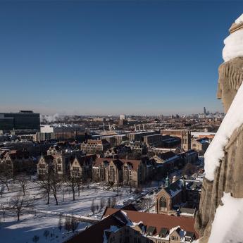 View from Rockefeller Chapel Tower with snow