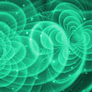 Illustration of merging black holes and the ripples of gravity created around them