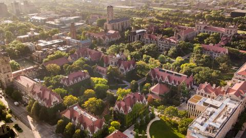 Aerial view of UChicago's campus in Hyde Park