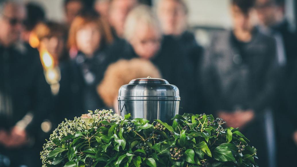 Metal urn at funeral