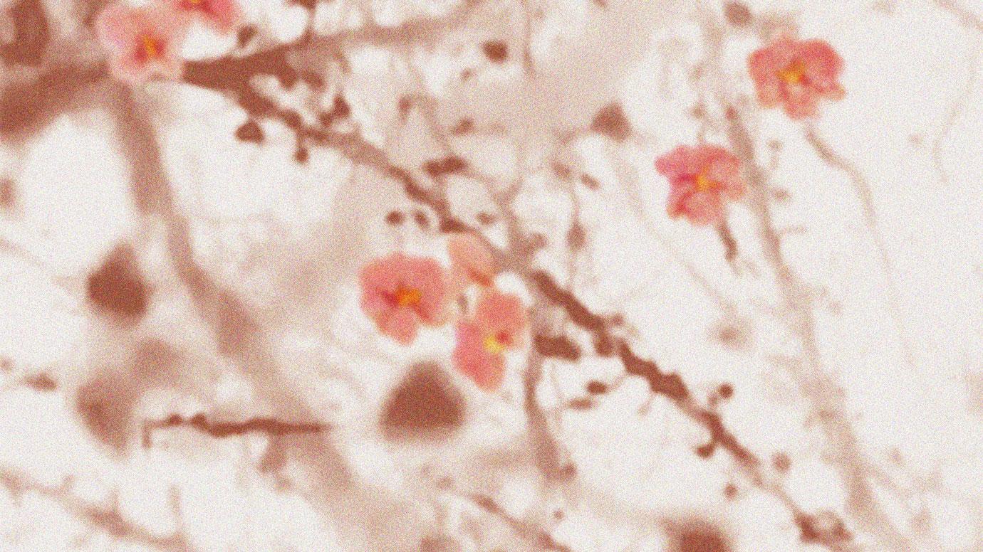 A plum blossom tree with branches made from neuron dendrites as seen under an optical microscope.