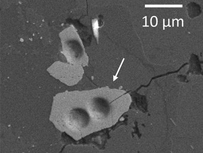 A lunar zircon grain under a microscope. 