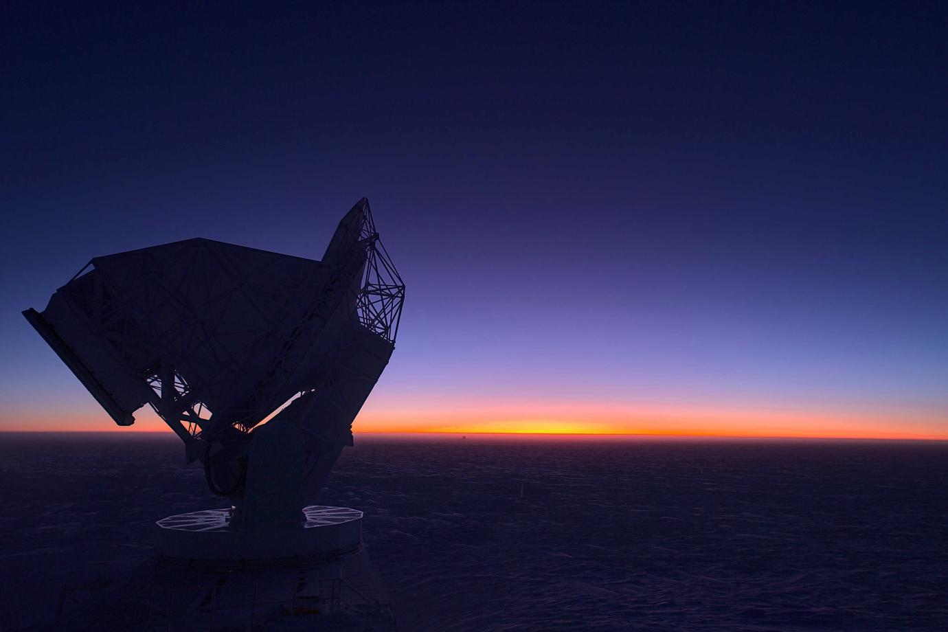 South Pole Telescope at sunrise