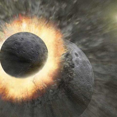 Illustration of an object crashing into the proto-Earth