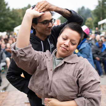 Two people dance together at the 2018 Hyde Park Jazz Festival