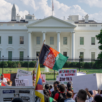 Protest outside of the White House during the Biden administration's withdrawal from Afghanistan in August 2021