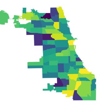A map showing the percentage of Chicago households with internet access
