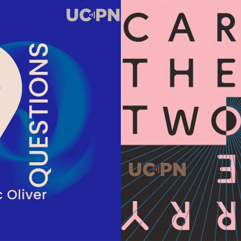 Podcast logos for "9 Questions" (left) and "Carry the Two" (right)