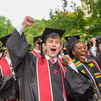 Graduates cheer during the main Convocation ceremony 