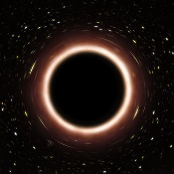 Artists conception of a black hole surrounded by a bright ring and stars