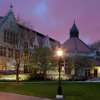 A view of the Kent Laboratory building at dusk