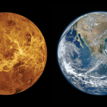 Side by side view of Venus and Earth