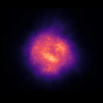 A black background with a purple-orange ball in the center