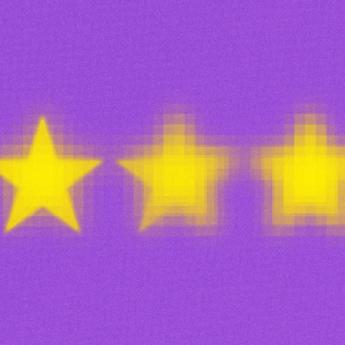 Five gold stars sit against a purple backdrop