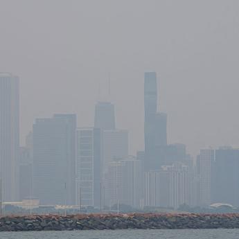 Haze from the Canadian wildfires covers the Chicago skyline