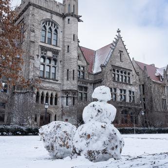 A snowperson on campus