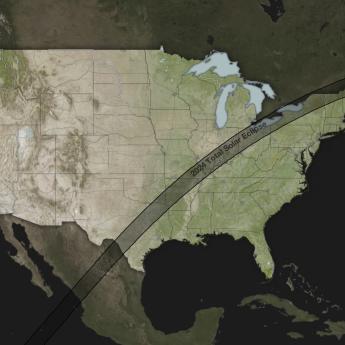 A map of the United States depicting the path of totality for the 2024 solar eclipse