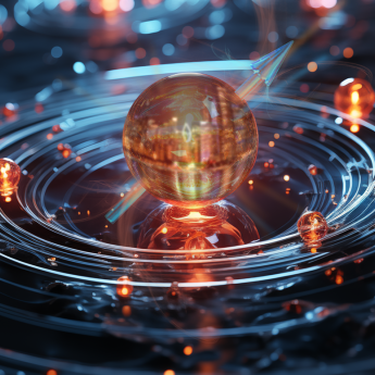 Abstract image of glowing ball surrounded by ripple-like concentric rings.