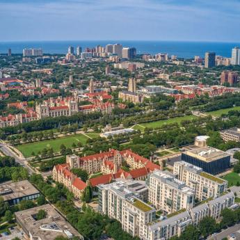 Aerial view of the University of Chicago Hyde Park campus