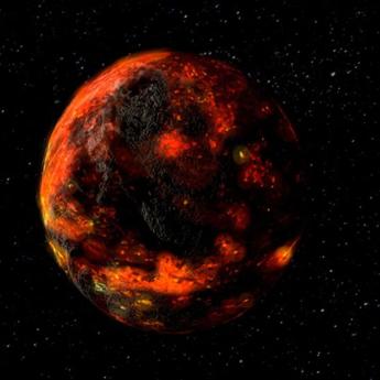 An artist’s illustration of what the partly molten moon might have looked like. 