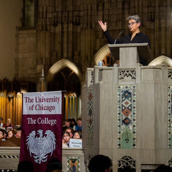 Prof. Peggy Mason addresses incoming students