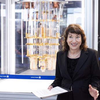 Prof. Nancy Kawalek speaks at the unveiling of the new quantum exhibition