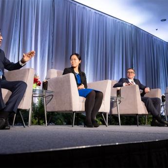 From left: Raghuram G. Rajan, Yueran Ma, Randall S. Kroszner, and Hal Weitzman