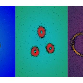 Three side-by-side images of atoms