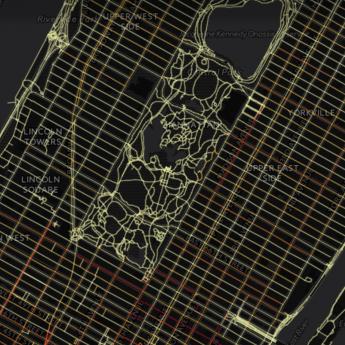 Line illustration over map of Manhattan