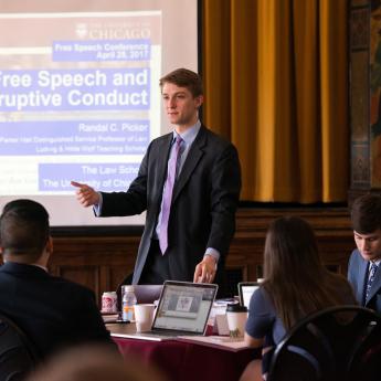 Foldi giving presentation on free speech