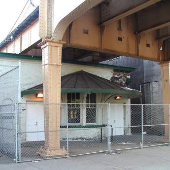 Old CTA green line station under elevated tracks