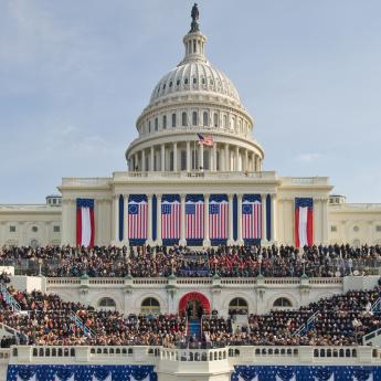 Presidential inauguration in front of the US Capitol building