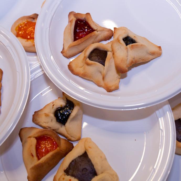 Hamantaschen being plated for attendees of the 65th annual Latke-Hamantash Debate in 2011
