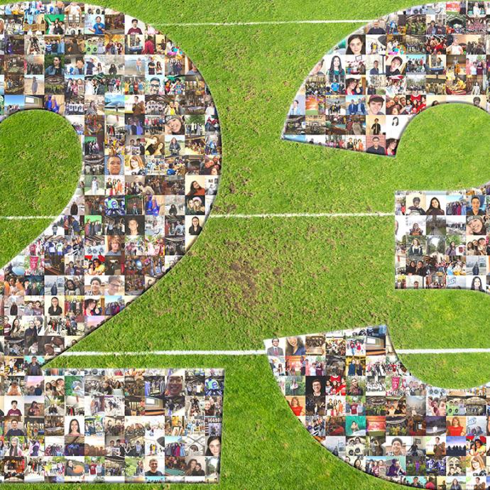A collage of student pictures shaped in the number 23
