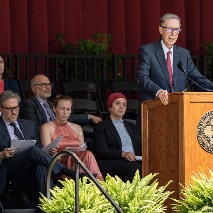 Dean Boyer addresses the crowd at the 2023 Class Day ceremony