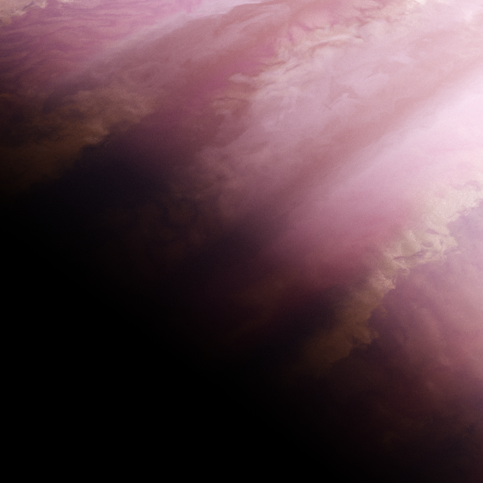 Artist's illustration of the atmosphere of a reddish planet that is half in shadow