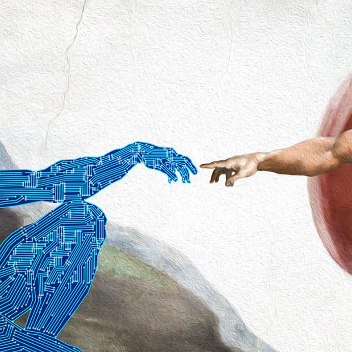 AI parody of Michelangelo's painting "The Creation of Adam"