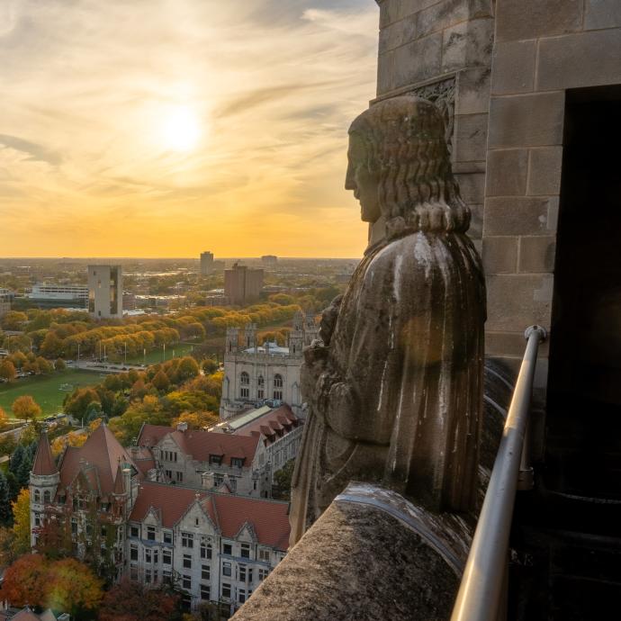 Aerial view from Rockefeller Chapel on UChicago campus