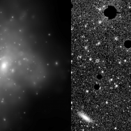 Side by side images, one hazy, one sharp with many small points of light