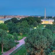 Aerial view of the White House and Washington Monument