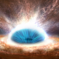 Illustration of a black hole with wind flowing from center