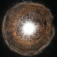 Illustration of a bright light at the center of a reddish star