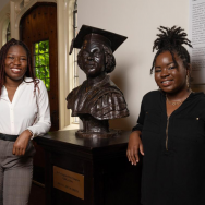 Dayo Adeoye and Marla Anderson with bust of Georgiana Simpson