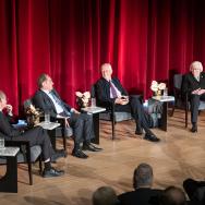 Current and former UChicago presidents Paul Alivisatos, Robert Zimmer, Don Michael Randel and Hanna Holborn Gray speak during an event moderated by Trustee David M. Rubenstein