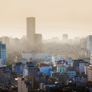 Skyline of Hanoi, Vietnam with smog and dust in the air