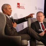 Former President Barack Obama (left) speaks with Jeffrey Goldberg, editor of The Atlantic, in an April 6 event at UChicago