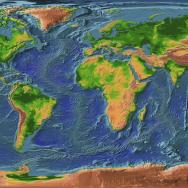 Topography map of the world showing high and low areas