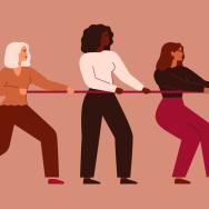 Illustration of women pulling together 